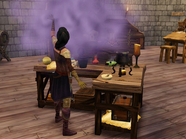 Sims Medieval: Рабочий стол шпиона позволяет ему готовить разнообразную отраву.