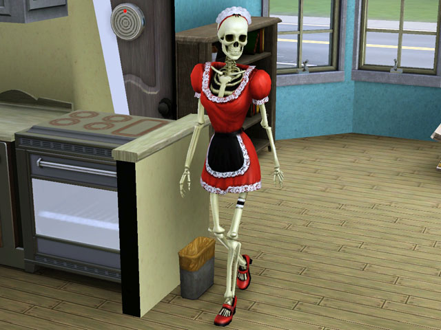 Sims 3: Скелехильда прекрасно убирается в доме и не требует заработной платы.