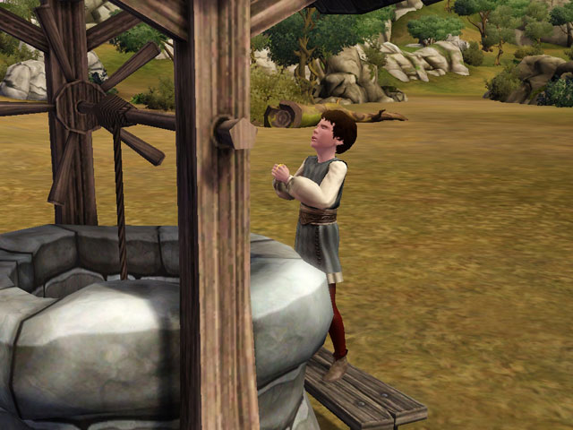 Sims Medieval: Особенный ребенок довольно быстро отыщется на городской площади.