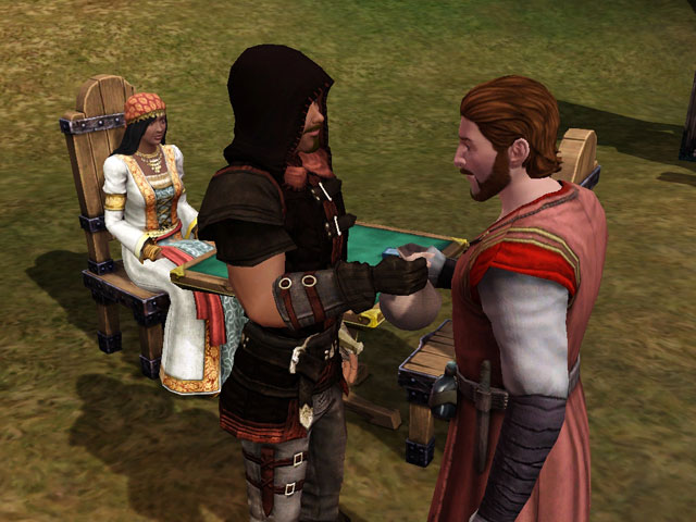 Sims Medieval: Герой получил ценный приз за победу в карточном турнире.