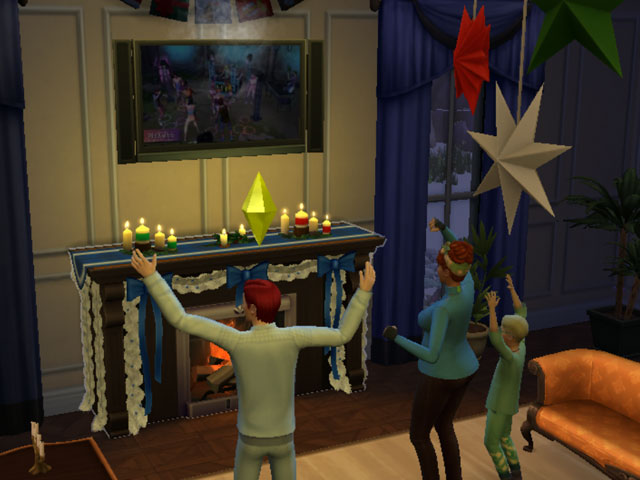 Sims 4: В последний час уходящего года вся семья собирается перед телевизором.
