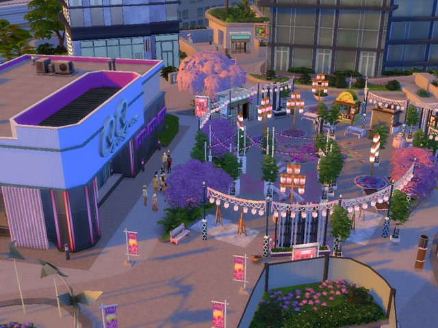 Sims 4: Фестиваль романтики проходит в модном районе.