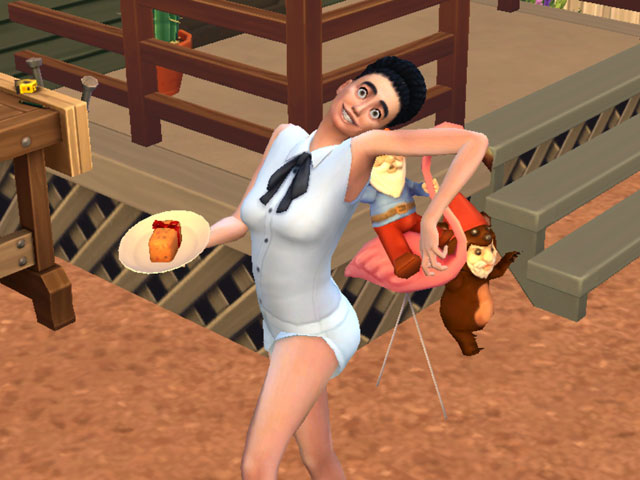 Sims 4: Всего лишь местный житель, зашедший поздравить новичка с переездом. Улыбаемся и машем.
