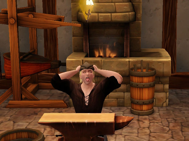 Sims Medieval: Кузнецу приходится работать больше всех.