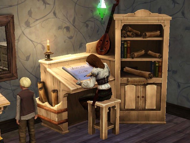 Sims Medieval: Барды сочиняют свои поэмы и пьесы с помощью архива.