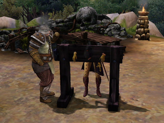 Sims Medieval: Шпионы довольно часто получают ранения и попадают в колодки.
