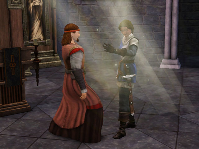 Sims Medieval: Прикосновение Смотрящего можно наложить практически на любого персонажа.