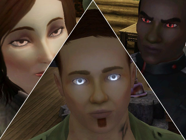 Sims 3: Глаза у вампиров обычно почти белые у мужчин и розовые у женщин, хотя встречается и классический красный цвет.
