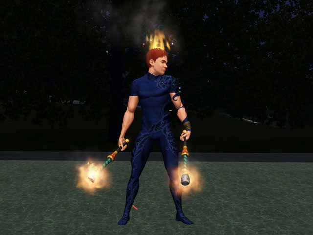 Sims 3: Не все трюки акробата хорошо заканчиваются. Впрочем, это не грозит ему травмами и ожогами.