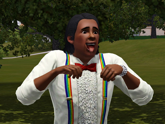 Sims 3: При установленном дополнении Sims 3 «Питомцы» безумные персонажи иногда изображают «собачку».