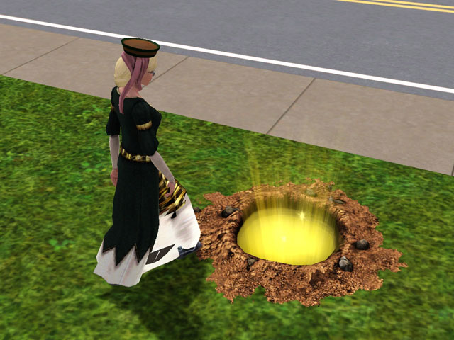 Sims 3: Скважины с подземными приключениями отличаются от других бьющим из них светом.