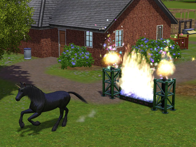 Sims 3: Удачный прыжок через препятствие «Пиротехник» приводит к срабатыванию спецэффектов.