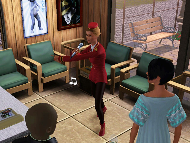 Sims 3: Даже при выступлении за чаевые неопытный певец рискует подвергнуться критике случайных зрителей.