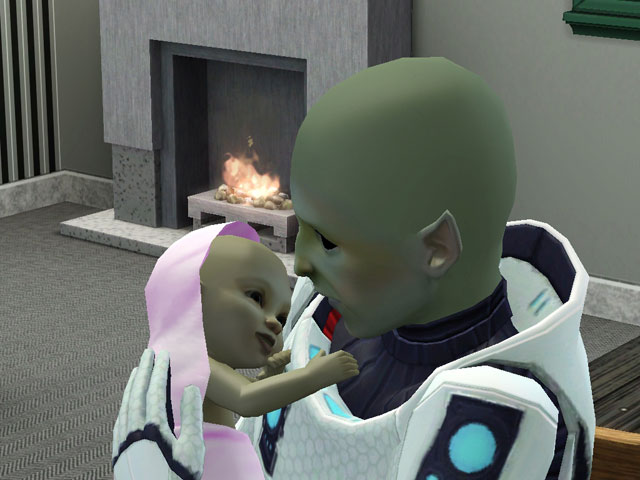 Sims 3: Пришелец с младенцем-гибридом.