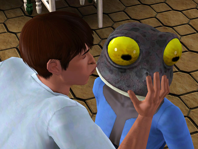 Sims 3: Один из способов помочь персонажу-жабе – дружеский поцелуй.