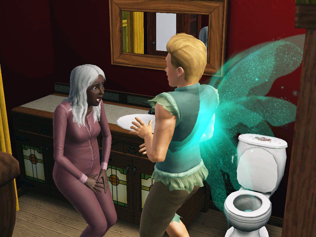 Sims 3: Персонаж, по вине феи оставшийся без верхней одежды.