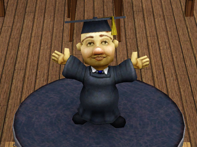 Sims 3: Волшебный гном окончания университета.