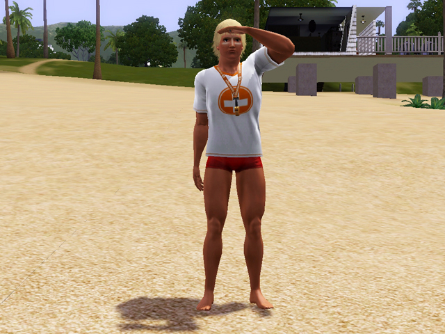Sims 3: На берегу спасатели носят футболки.