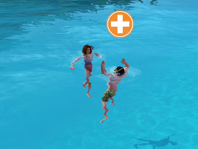 Sims 3: Специальный значок появляется над теми, кому нужна помощь спасателя.