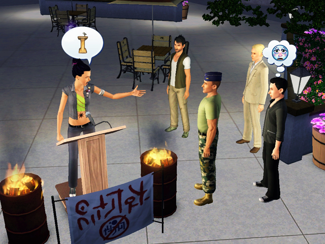 Sims 3: Опытный бунтарь всегда знает, что нужно сказать, чтобы акция протеста не «захлебнулась».