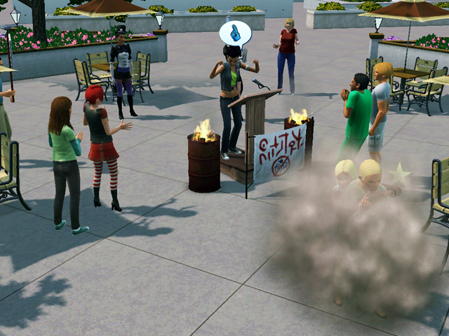 Sims 3: Во время шумных протестов часто случаются драки.