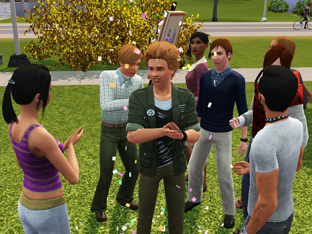 Sims 3: В конце успешной протестной акции участники чествуют ее лидера.