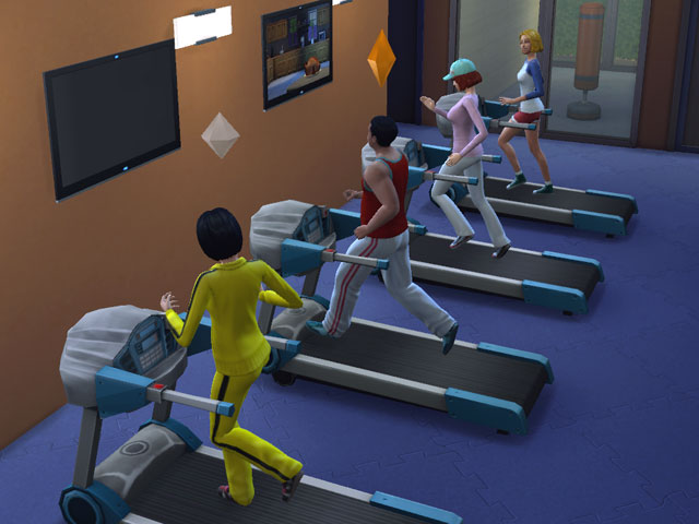 Sims 4: Заниматься фитнесом в спортзале намного интереснее.