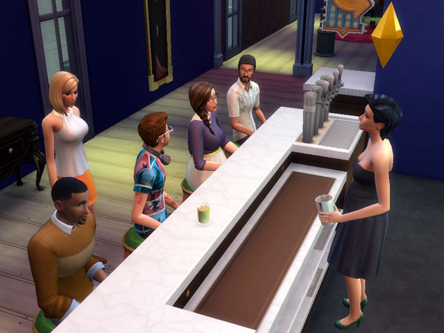 Sims 4: Делая коктейли, бармен может параллельно общаться с посетителями.