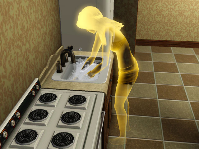 Sims 3: Призрак русалки, погибшей от обезвоживания.