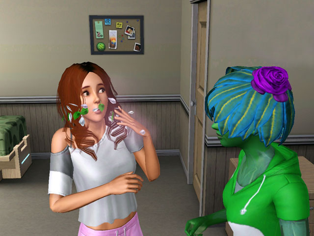 Sims 3: Персонаж-растение может дарить цветочные поцелуи симпатичным собеседникам.