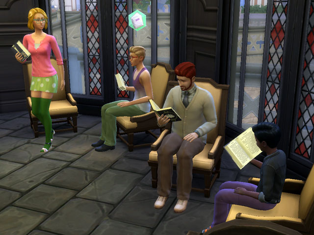 Sims 4: Участникам книжного клуба удобнее собираться в библиотеке или кофейне.