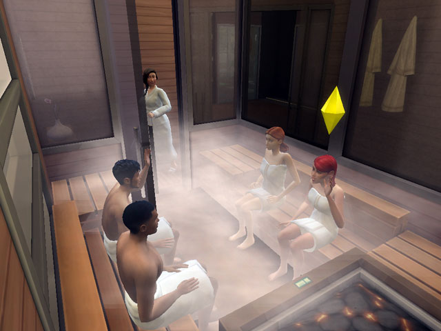Sims 4: В сауне можно расслабляться с друзьями.