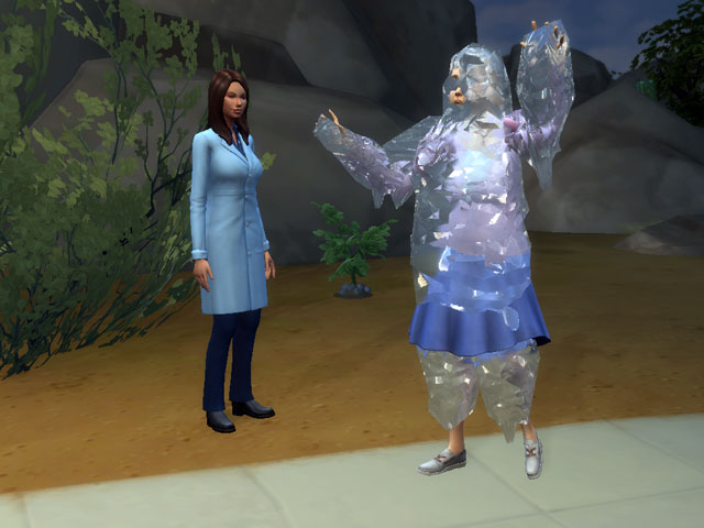 Sims 4: Замораживающий луч рентгеносима превращает персонажей в ледышки.