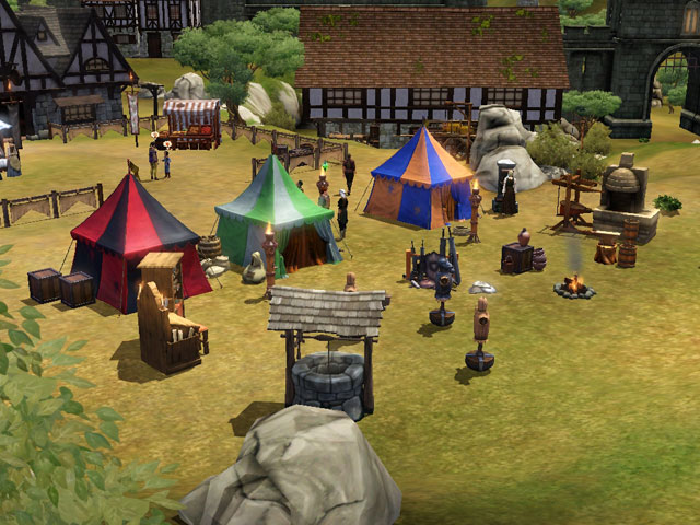 Sims Medieval: Выполняя этот квест, герои смогут работать под открытым небом на городской площади.