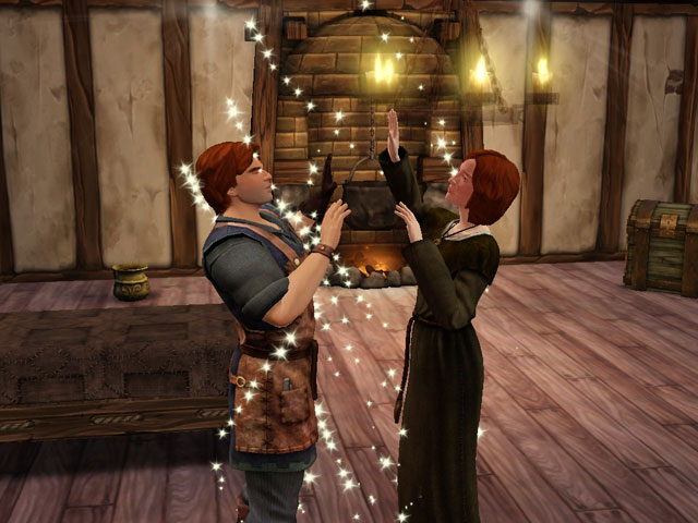 Sims Medieval: Петерианский священник готов всесторонне помогать кузнецу.