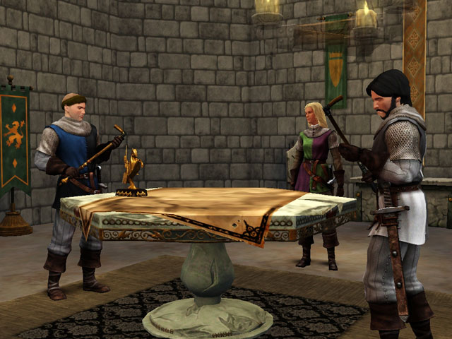 Sims Medieval: Нахальные новобранцы распускают про рыцаря неприятные слухи.