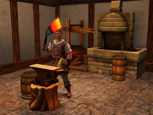 Sims Medieval: Рабочее место кузнеца.