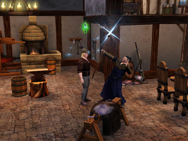 Sims Medieval: Когда кузнец отдает заказчику готовый посох, тот начинает колдовать как сумасшедший.