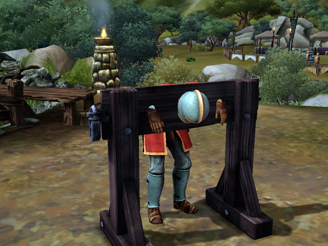 Sims Medieval: У старого охотника странные методы тренировок, но придется его во всем слушаться.