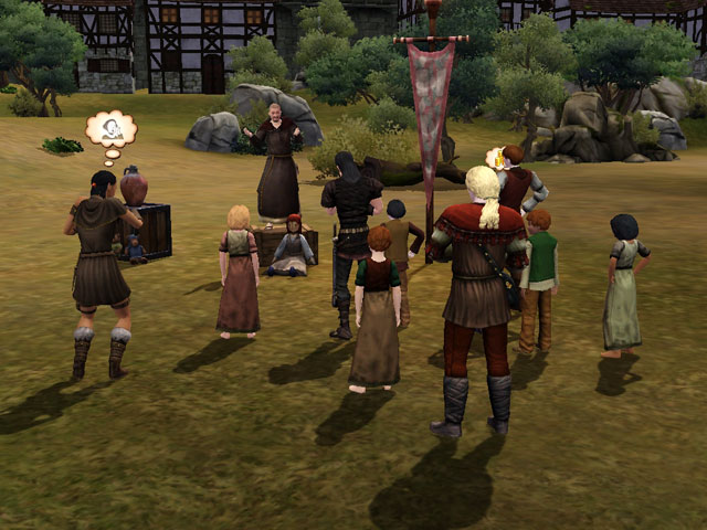 Sims Medieval: Монах начал самовольно проводить занятия на городской площади.