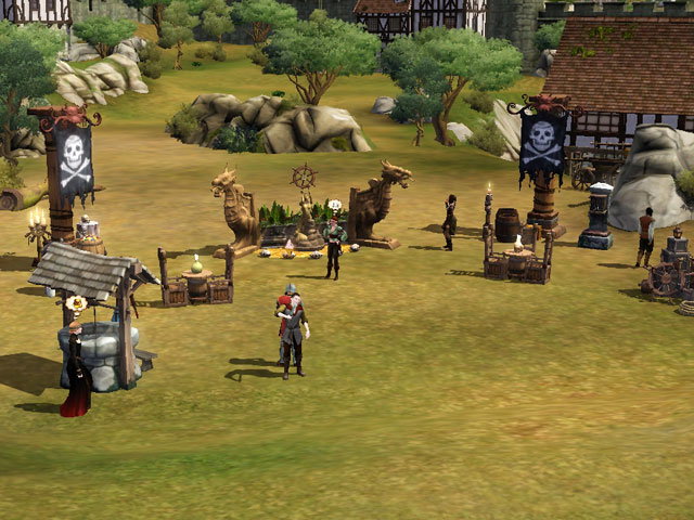 Sims Medieval: Городская площадь в пиратском стиле.