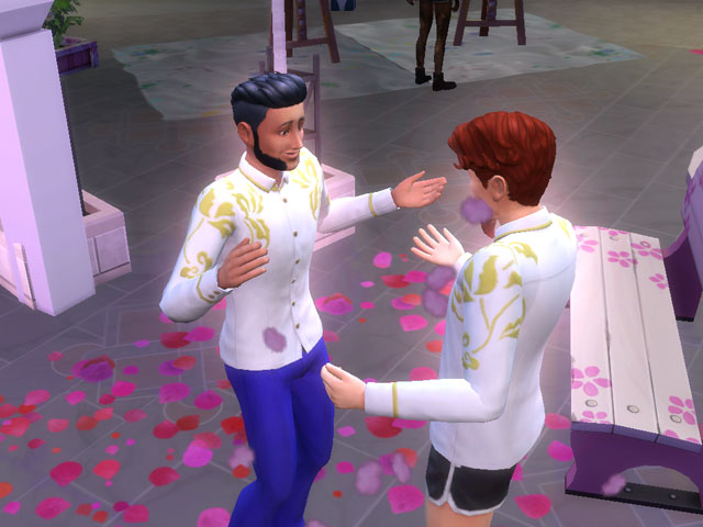 Sims 4: Посетители фестиваля романтики обсыпают друг друга лепестками. 