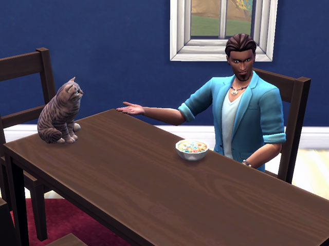 Sims 4: Хозяину кошки редко удается насладиться своим завтраком в одиночестве.
