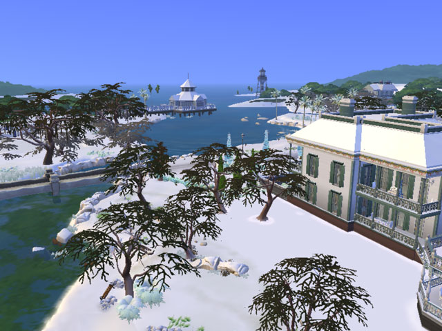 Sims 4: Зимой большинство городков засыпано снегом, хотя деревья остаются зелеными.