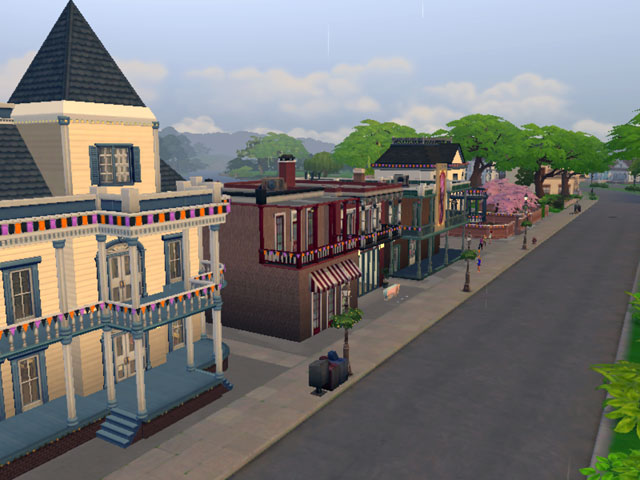 Sims 4: Улица, украшенная к празднику.