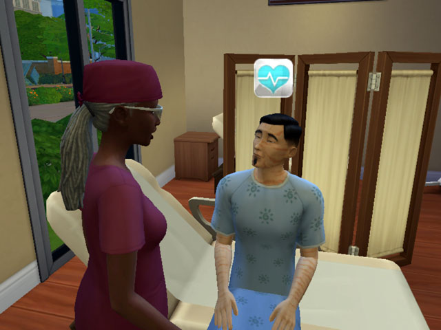 Sims 4: Пациент, покрытый «тигриными» полосками.