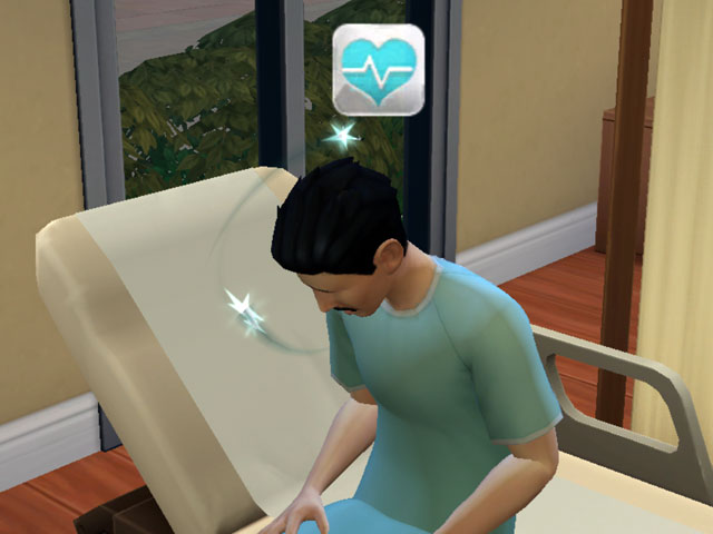 Sims 4: От «лучистых глаз» и «тройной угрозы» вокруг головы пациента периодически крутятся звездочки.