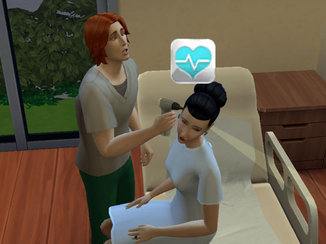 Sims 4: Стандартный осмотр ушей пациента.