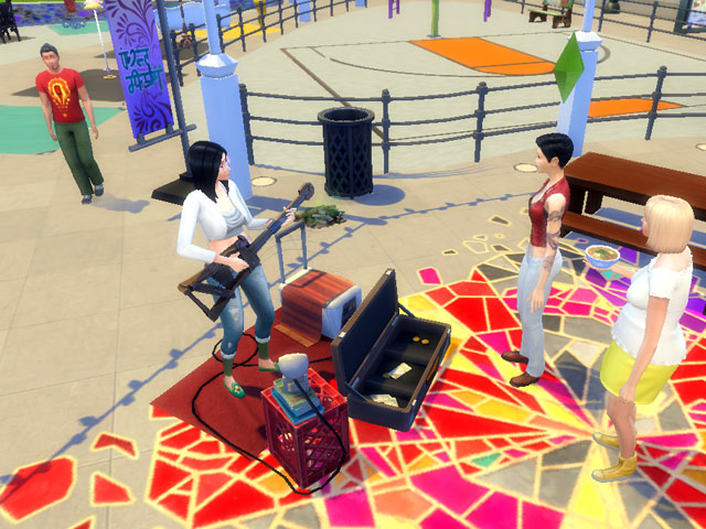 Sims 4: Музыкант, выступающий на блошином рынке.