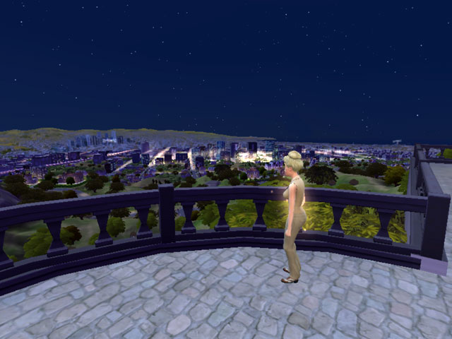 Sims 4: Ночной вид с холма знаменитостей. 
